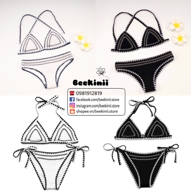 Bikini 2 Mảnh Đen - Trắng Thêu Viền Quần Liền - Bikini 2 Mảnh Dáng Basic | BigBuy360 - bigbuy360.vn