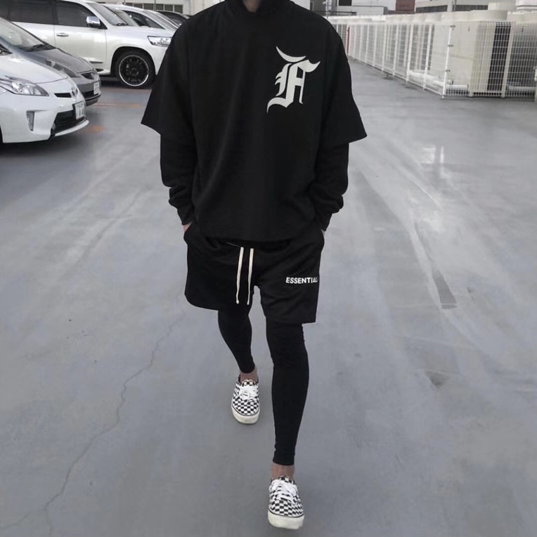 Quần Short Fear Of God Essentials SS2022, Quần đùi Essentials FOG, Chất liệu Cotton lưới, màu đen BapeVN