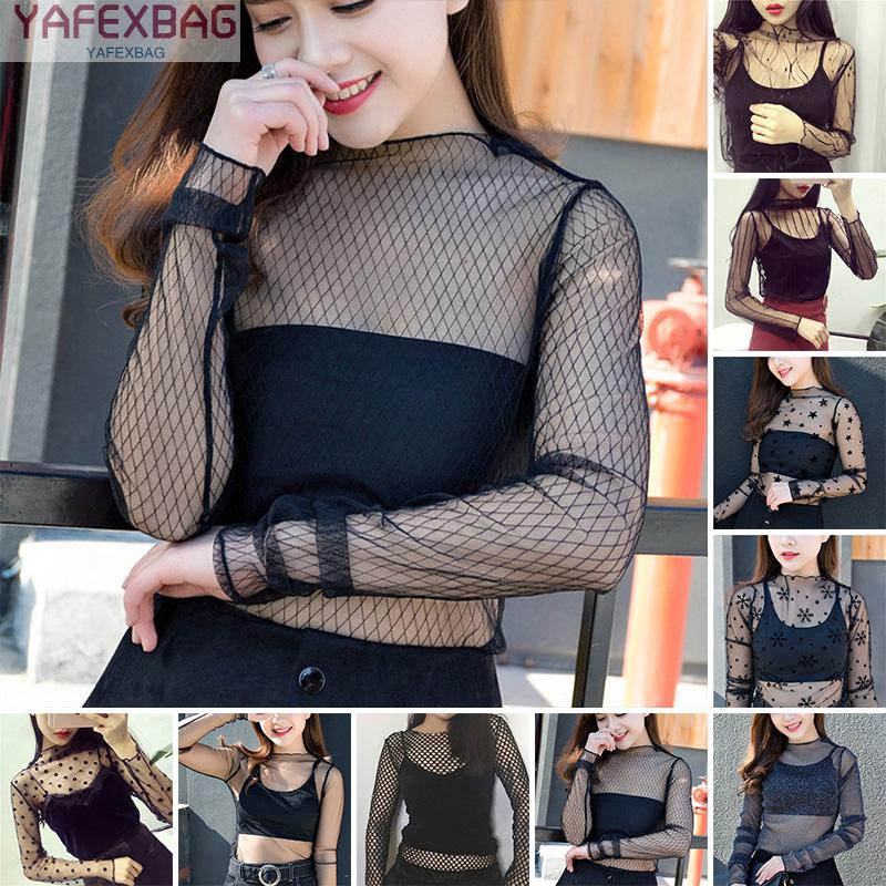 Áo lưới xuyên thấu dài tay phong cách quyến rũ dành cho nữ