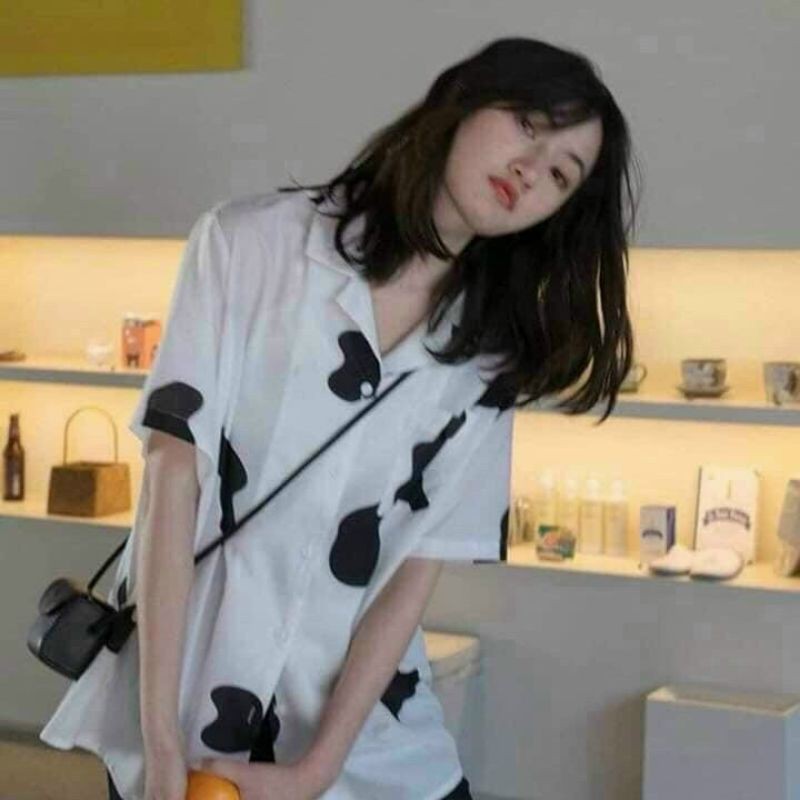 Áo sơ mi phôm rộng tay lỡ bò sữa phối túi alohashop91