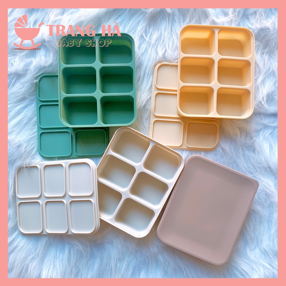 Khay Trữ Đông Đồ Ăn Dặm 6 Ngăn Bằng Silicon Có Nắp Đậy Cao Cấp Bobby Doll An Toàn Cho Bé