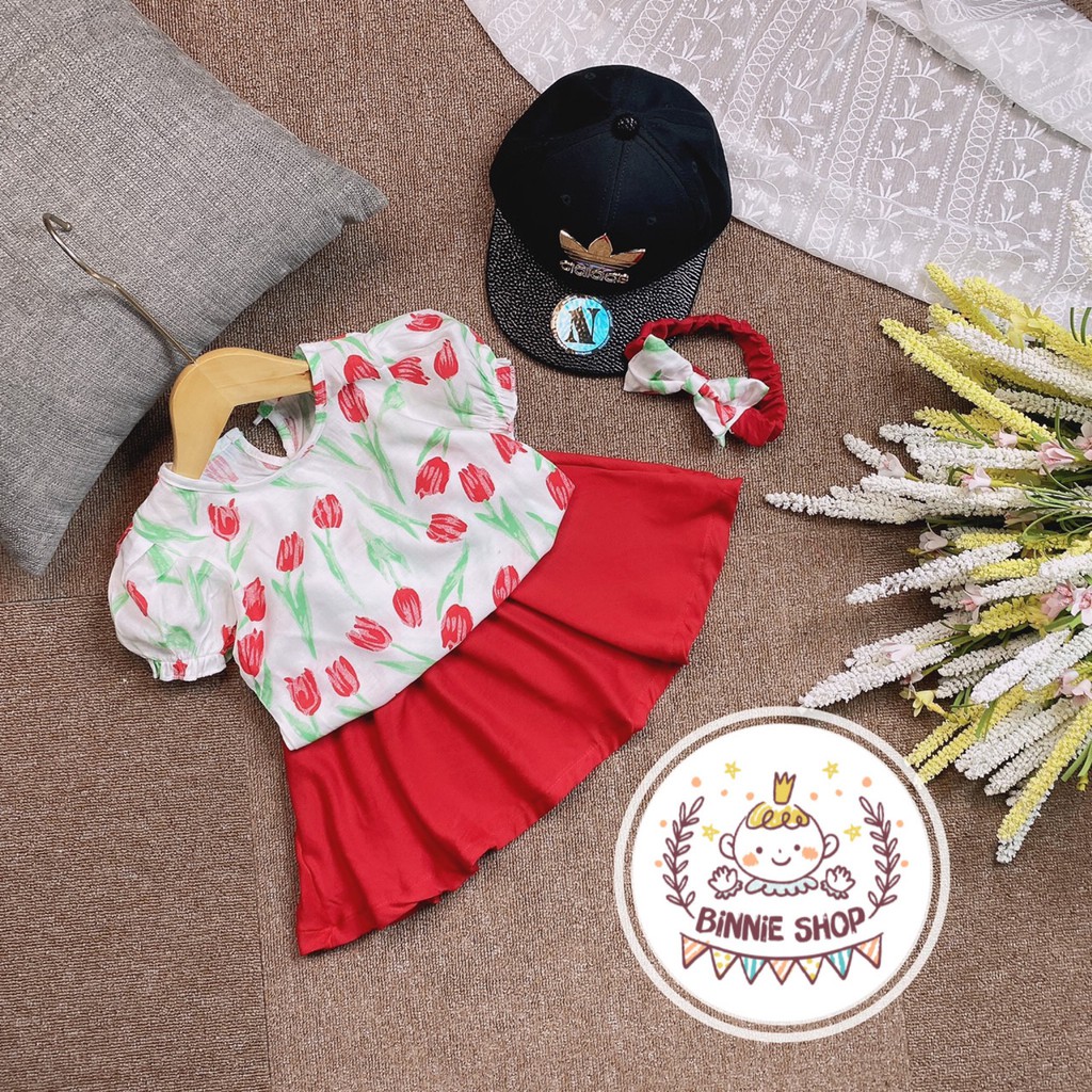 Set Váy hoa Tulip tặng kèm Turban xinh xắn cho Bé Gái - V2023