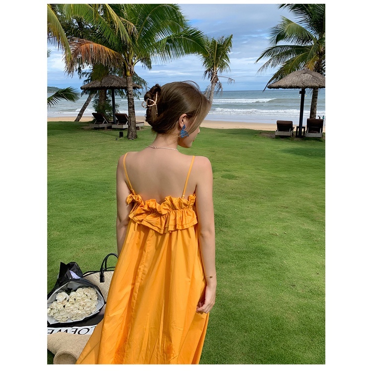 Đầm maxi 2 dây nhúm bèo váy maxi dáng dài 2 màu sang chảnh | BigBuy360 - bigbuy360.vn