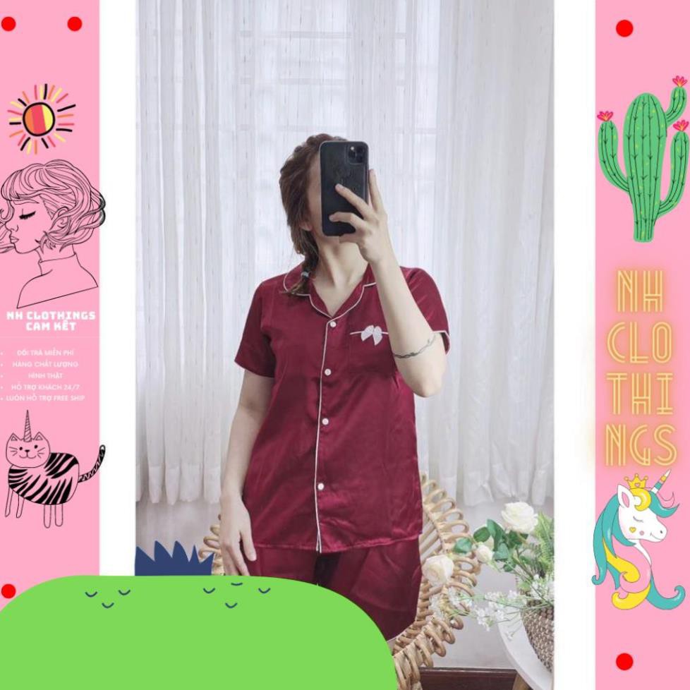 Bộ đồ ngủ, đồ bộ pijama lụa nữ mặc nhà áo nơ tay ngắn quần ngắn chất liệu phi lụa free Size  NH CLOTHINGS