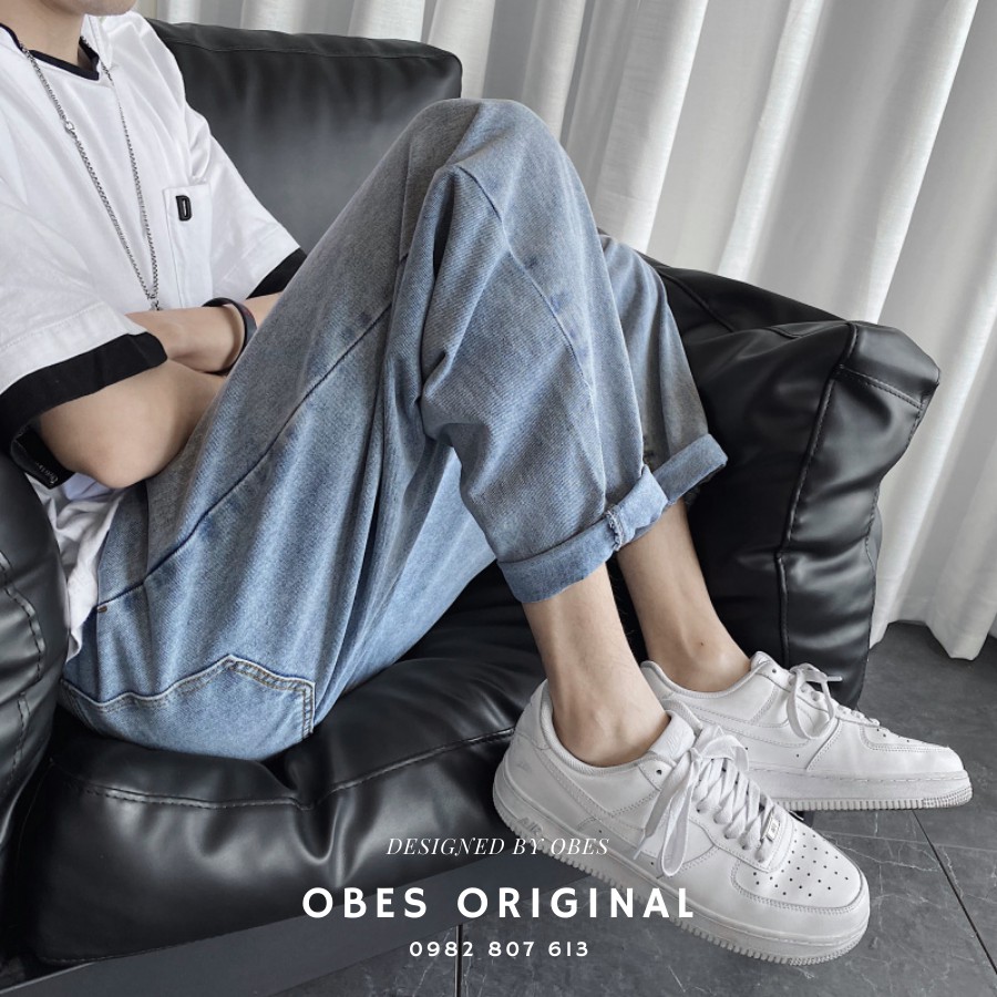 [OBES] Quần jeans baggy xanh trơn mã QT