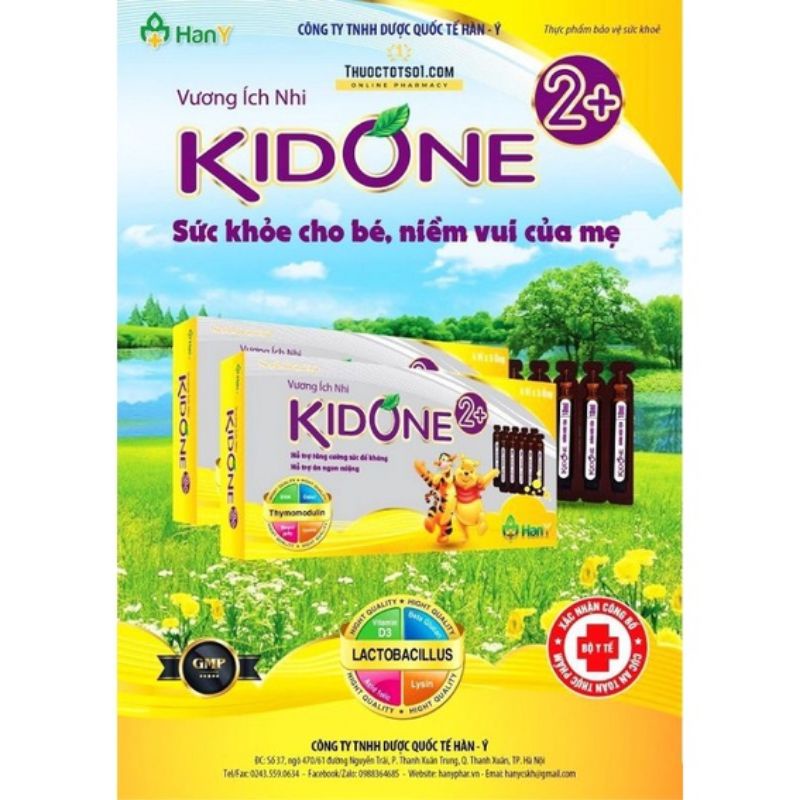 Vương Ích Nhi KIDONE 2+ mẫu mới. Hộp 20 ống Hỗ trợ tăng cường đề kháng, giúp bé ăn ngon ngủ ngon, tăng cân tốt