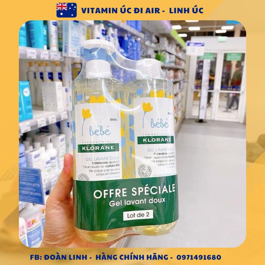 Sữa tắm gội 2in1 Klorane bebe mẫu mới nhất chai 500ml, Hàng chuẩn Pháp đi air, Sữa tắm Klorane bebe hàng Pháp