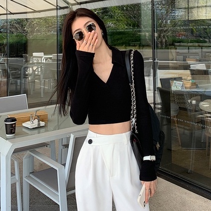 Áo Dệt Kim Nữ Tay Dài Cổ Chữ v Màu Sắc Thanh Lịch