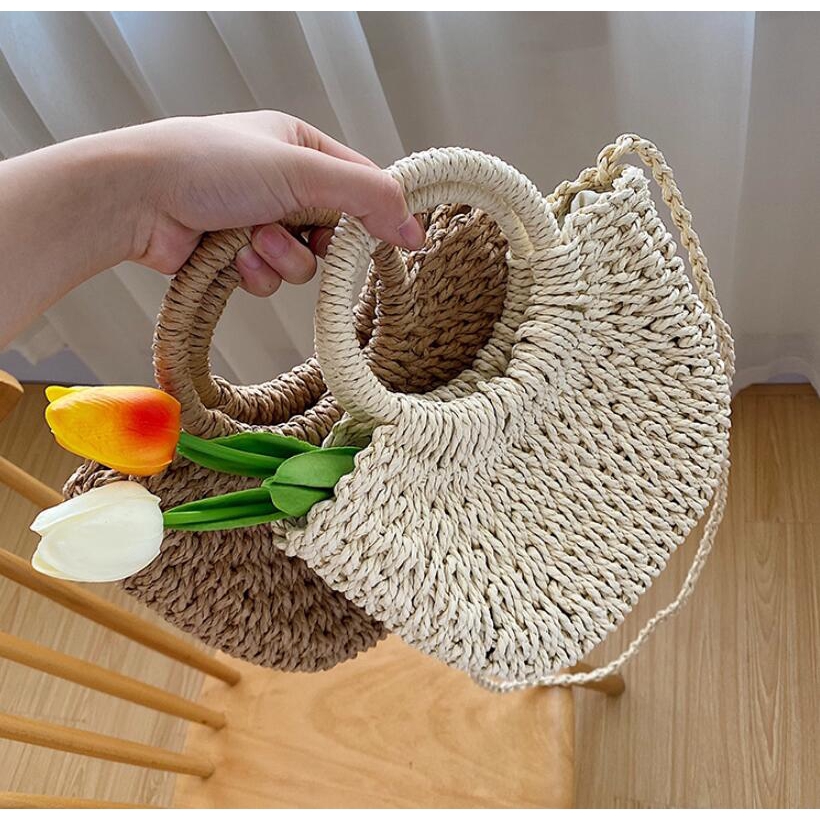 Labonia-Túi cói bán nguyệt thời trang đi biển phong cách vintage | BigBuy360 - bigbuy360.vn