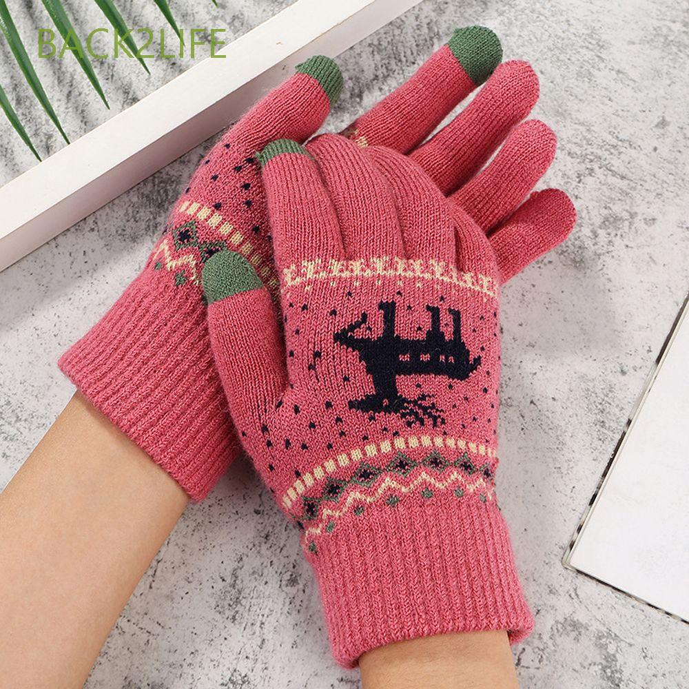 Găng tay len dày dặn họa tiết hươu phong cách Hàn Quốc thời trang mùa đông giữ ấm dành cho nữ