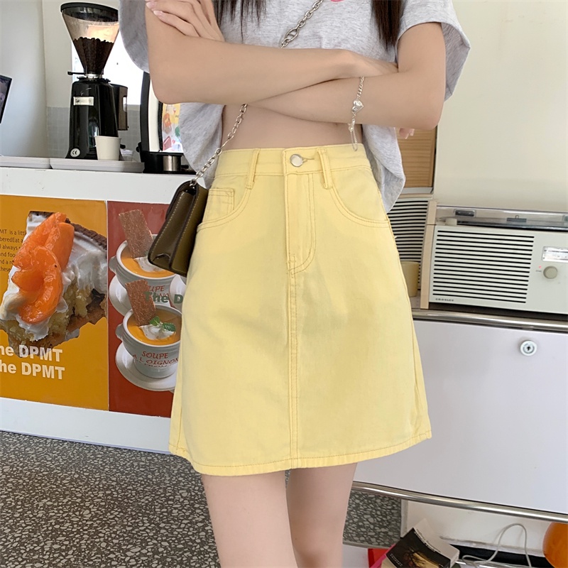 Chân váy jean SUXI dáng chữ A lưng cao đơn giản dễ phối đồ cho nữ