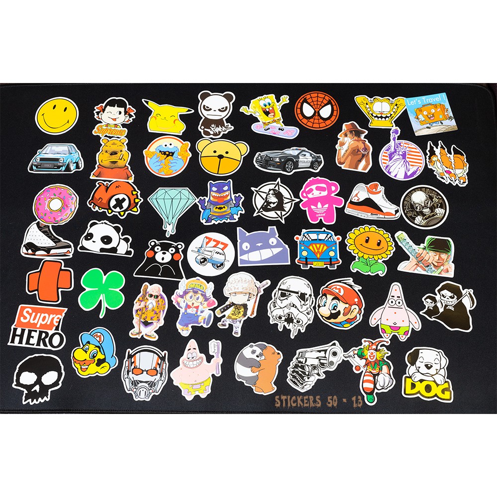 Bộ 20 50 miếng dán sticker, stickers cao cấp nhiều chủ đề trang trí Vali Laptop Mũ Bảo Hiểm Xe Máy Xe Đạp Guitar Ukelele