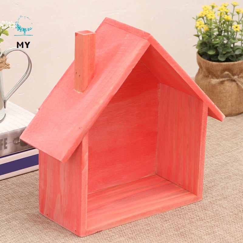 Giá gỗ treo tường hình ngôi nhà nhiều màu trang trí phòng khách phòng ngủ