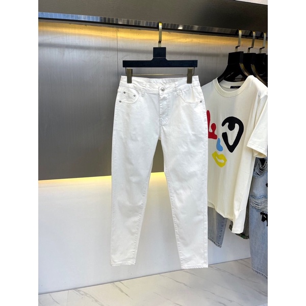 Quần jeans cạp cao màu trắng trơn đơn giản mẫu mới 2022 Dior CD cao cấp