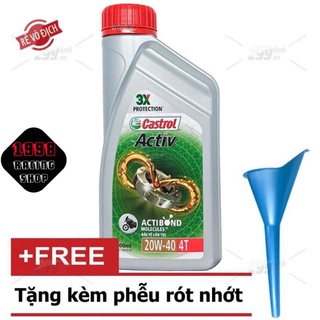 Combo nhớt xe số castrol activ 20w40 1l + phễu thay nhớt