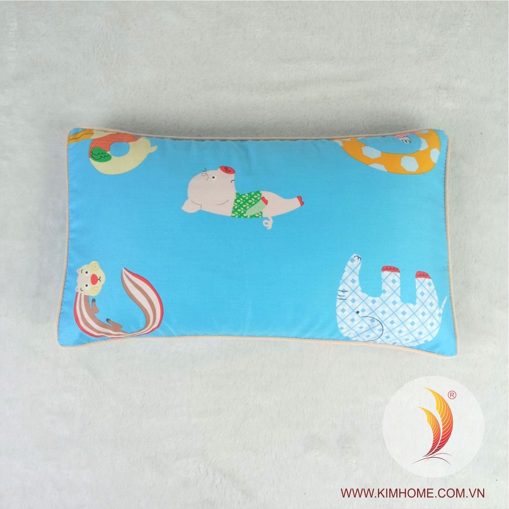 Gối em bé sơ sinh đến 1 tuổi, Gối trẻ em ruột gòn tuyết siêu mềm vỏ cotton Hàn Quốc 22x40 Kimhome.
