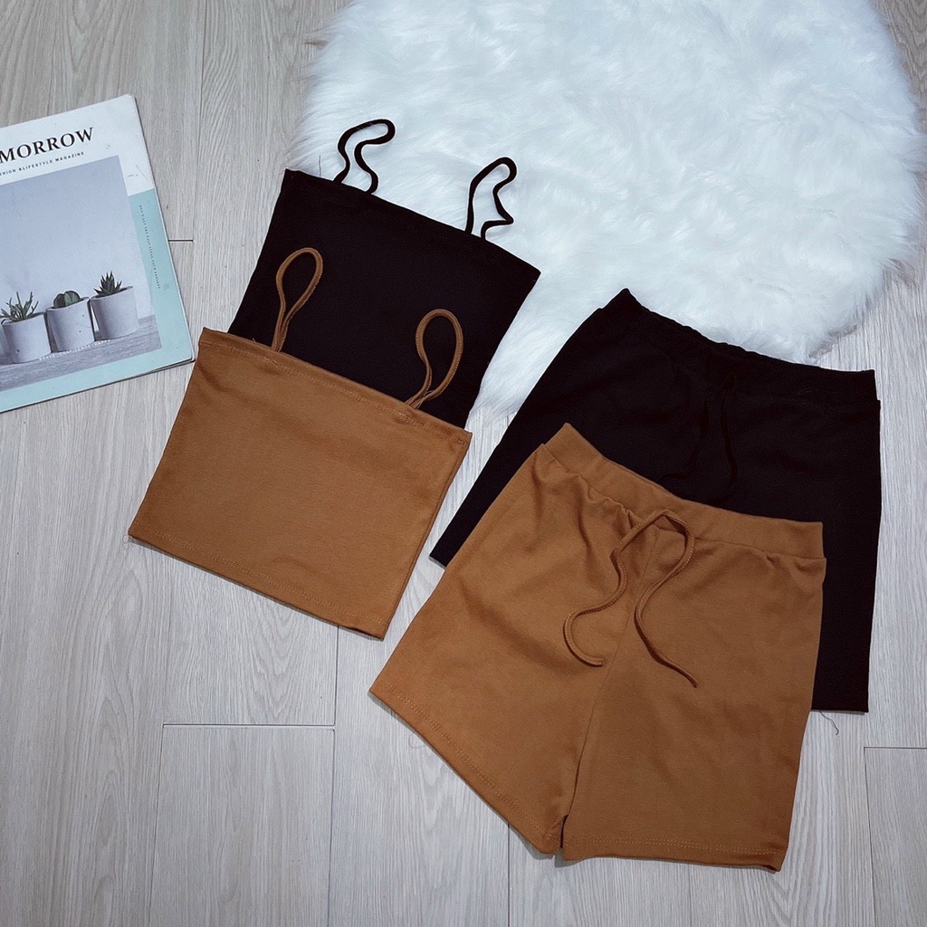Set bộ đùi mát mẻ áo 2 dây quần short thun u