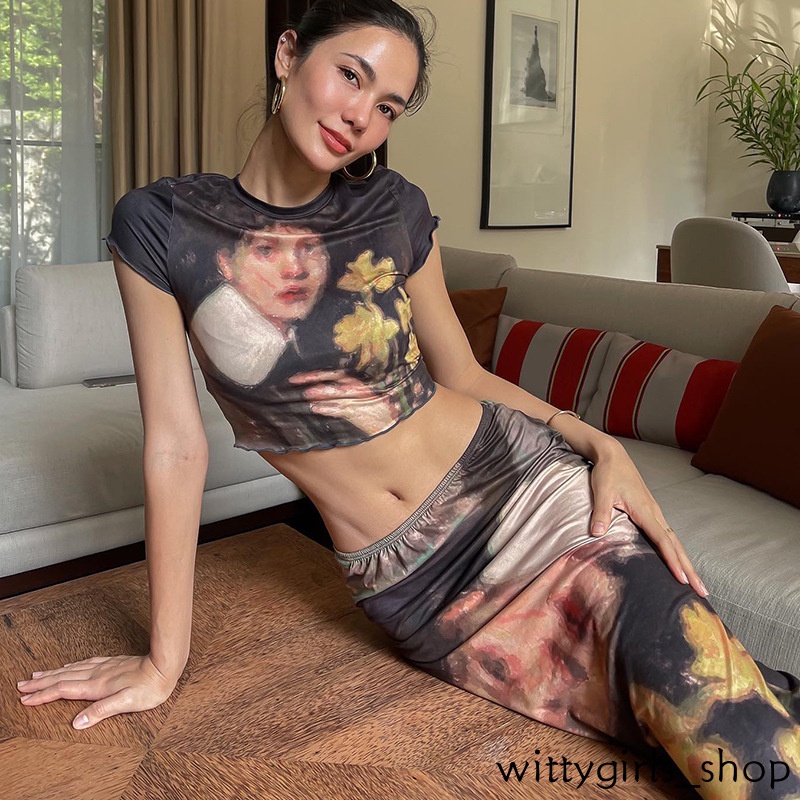 Wittygirls_ Shop | Set Áo Thun Ngắn Tay Và Chân Váy In Họa Tiết Thời Trang Mùa Hè Mới Cho Nữ