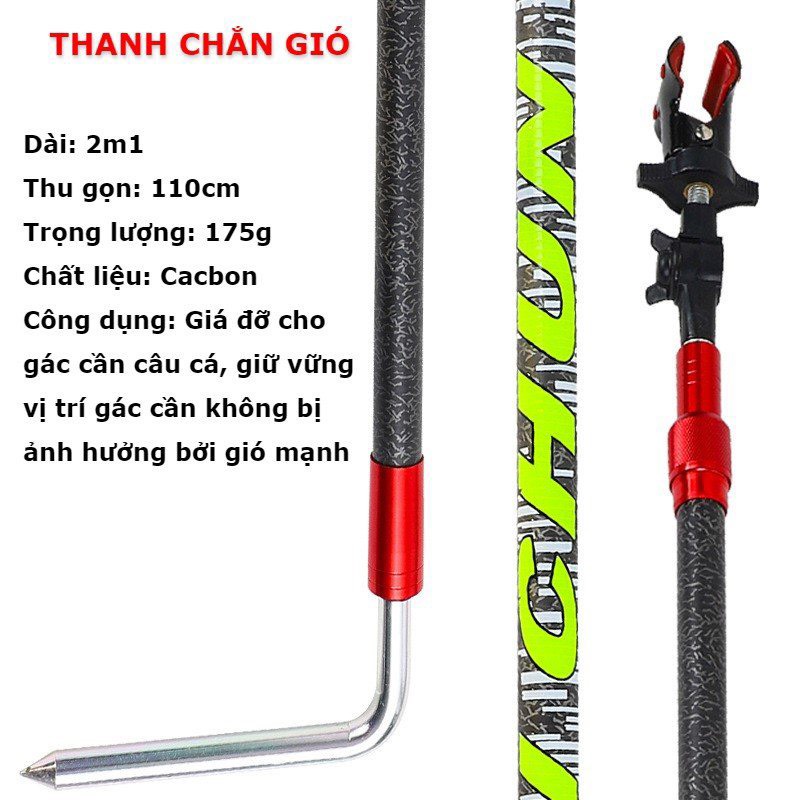 Gác Cần Chống gió dài 2m1 carbon cao cấp