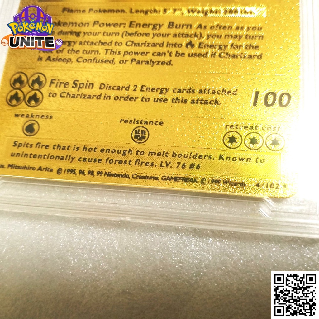 Lá Pokémon Charizard khung long lửa hiếm siêu đắt nhôm mạ vàng Tặng kèm top loader 1459 TV D15 20