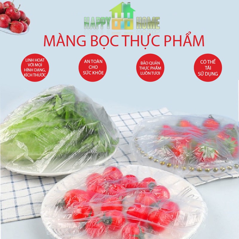 Set 100 Màng Bọc Thực Phẩm PE Có Chun Bọc Đồ Ăn Co Giãn Tái Sử Dụng Nhiều Lần( Bao Gồm Túi Gấu Rút Dây)