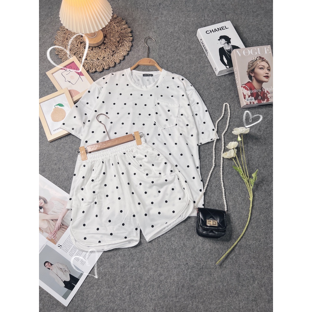 Set bộ cộc tay chấm bi 2 túi hông, cạp chạy kansai' 1 sét đồ được lòng chị em ah (CT5P5)