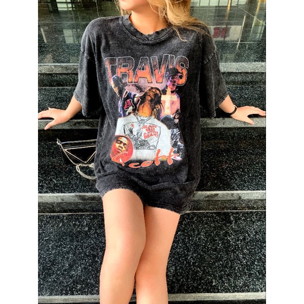 Áo thun oversize RAPER TRAVIS SCOTT WASH - Áo phông form rộng unisex nam nữ