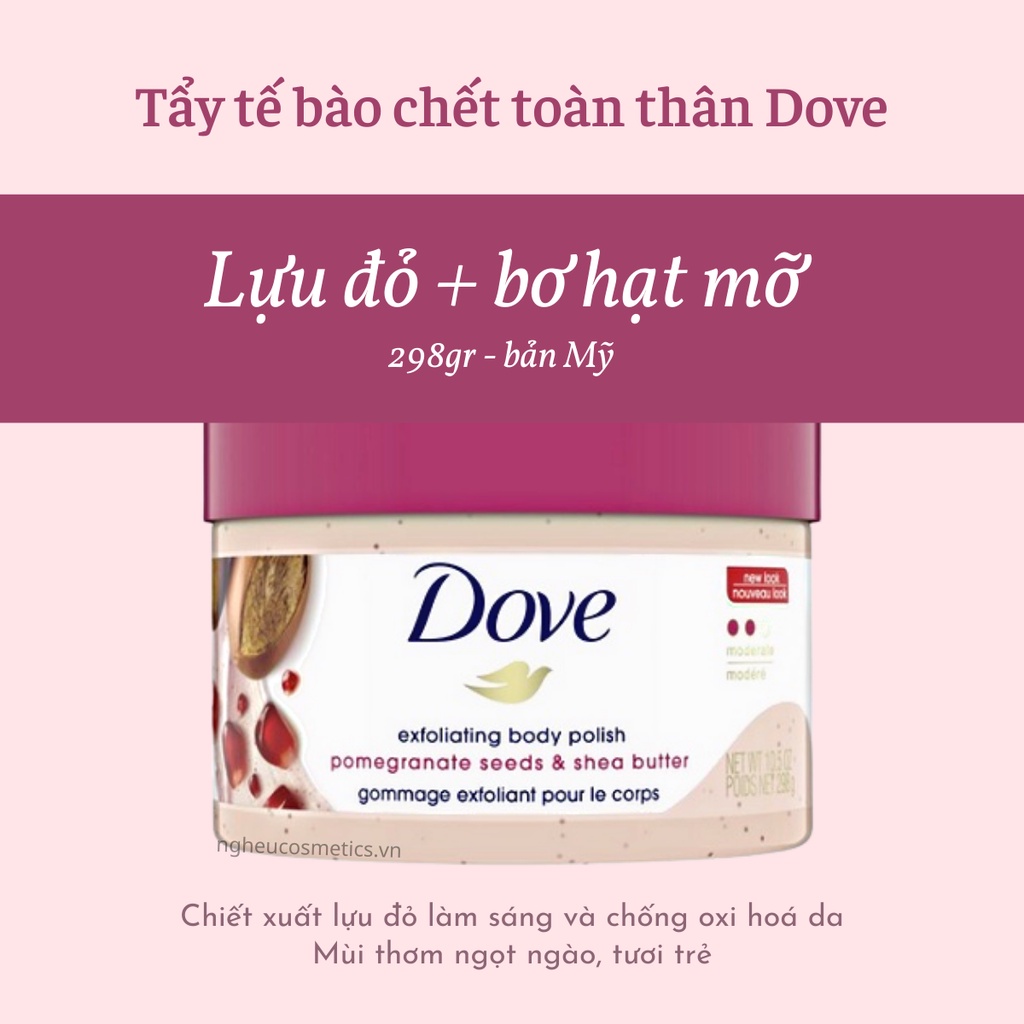 Tẩy Tế Bào Chết Dove Toàn Thân Làm Sạch Và Sáng Da Bản Đức và Mỹ Chính Hãng