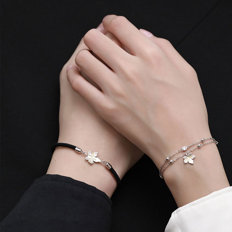 Vòng tay đôi lắc tay cặp đôi nam nữ bạc s925 lá phong Cá jewelry LTB170