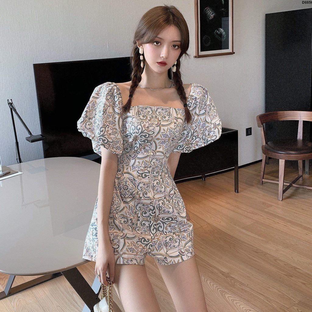 Bộ áo liền quần trễ vai tay ngắn in họa tiết dễ thương cho bé gái | BigBuy360 - bigbuy360.vn