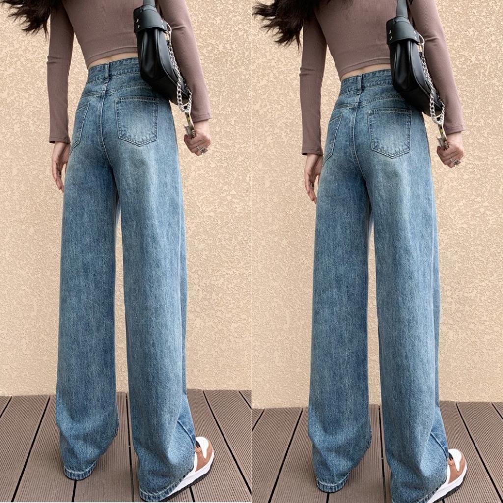 Quần Jean Ống Suông Cao Cấp Chuẩn Fom Trơn Dài 105cm Siêu Hot