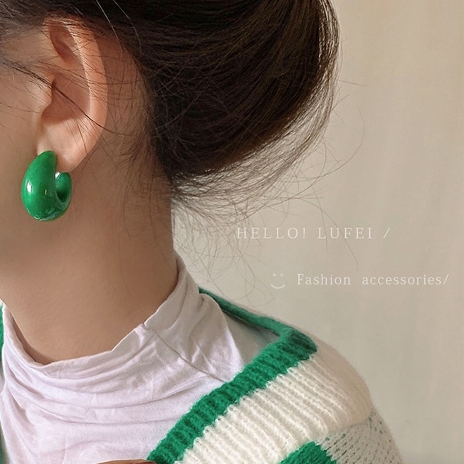 Khuyên Tai Hình Bông Hoa Màu Xanh Lá Xinh Xắn