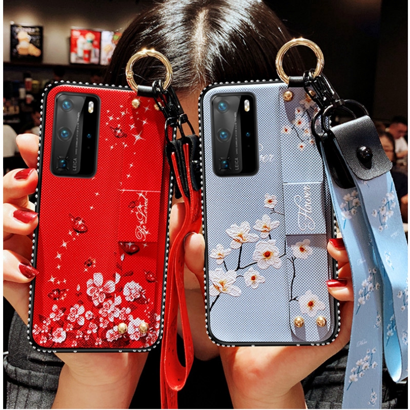 Ốp điện thoại TPU dẻo viền đính kim tuyến có dây đeo giá đỡ và dây đeo cổ cho Samsung A51 A71 S20 Ultra Plus