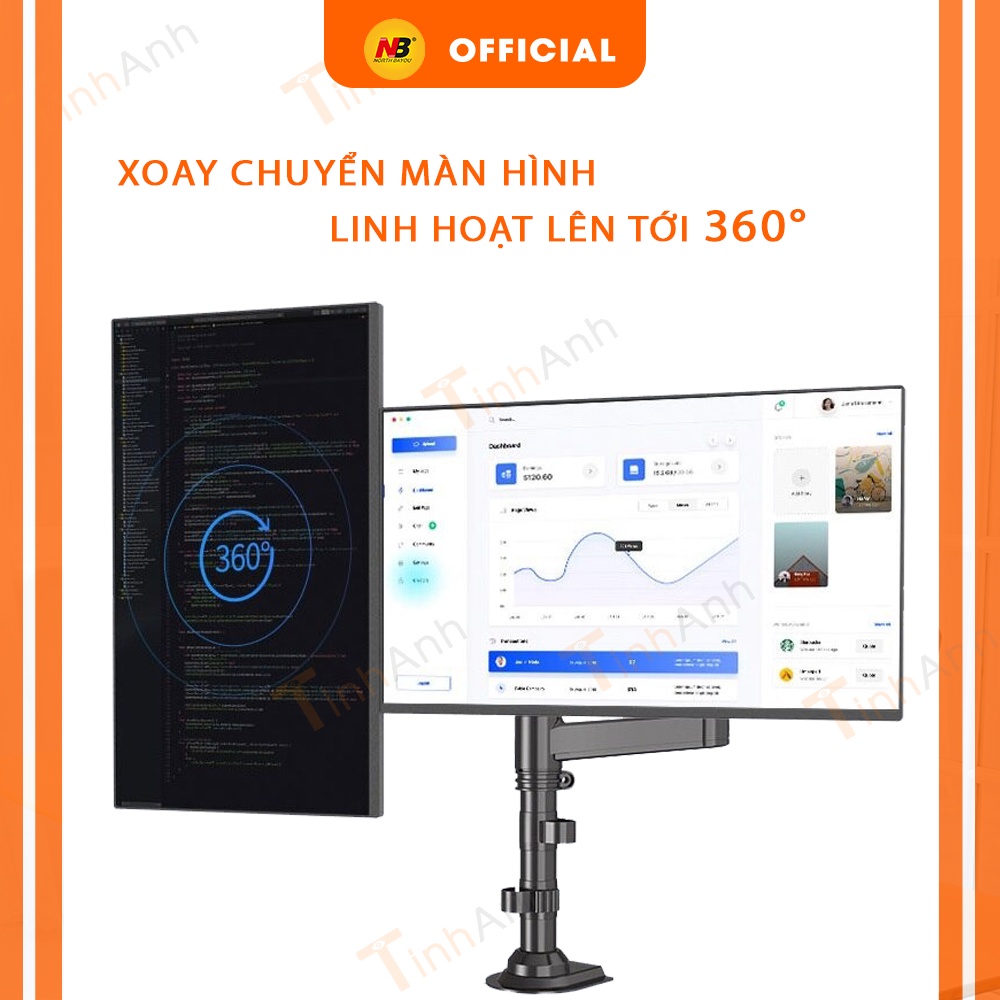 Giá Treo 2 Màn Hình NB-H180 22-32 Inch New 2021 Gắn Bàn Xoay 360 Độ