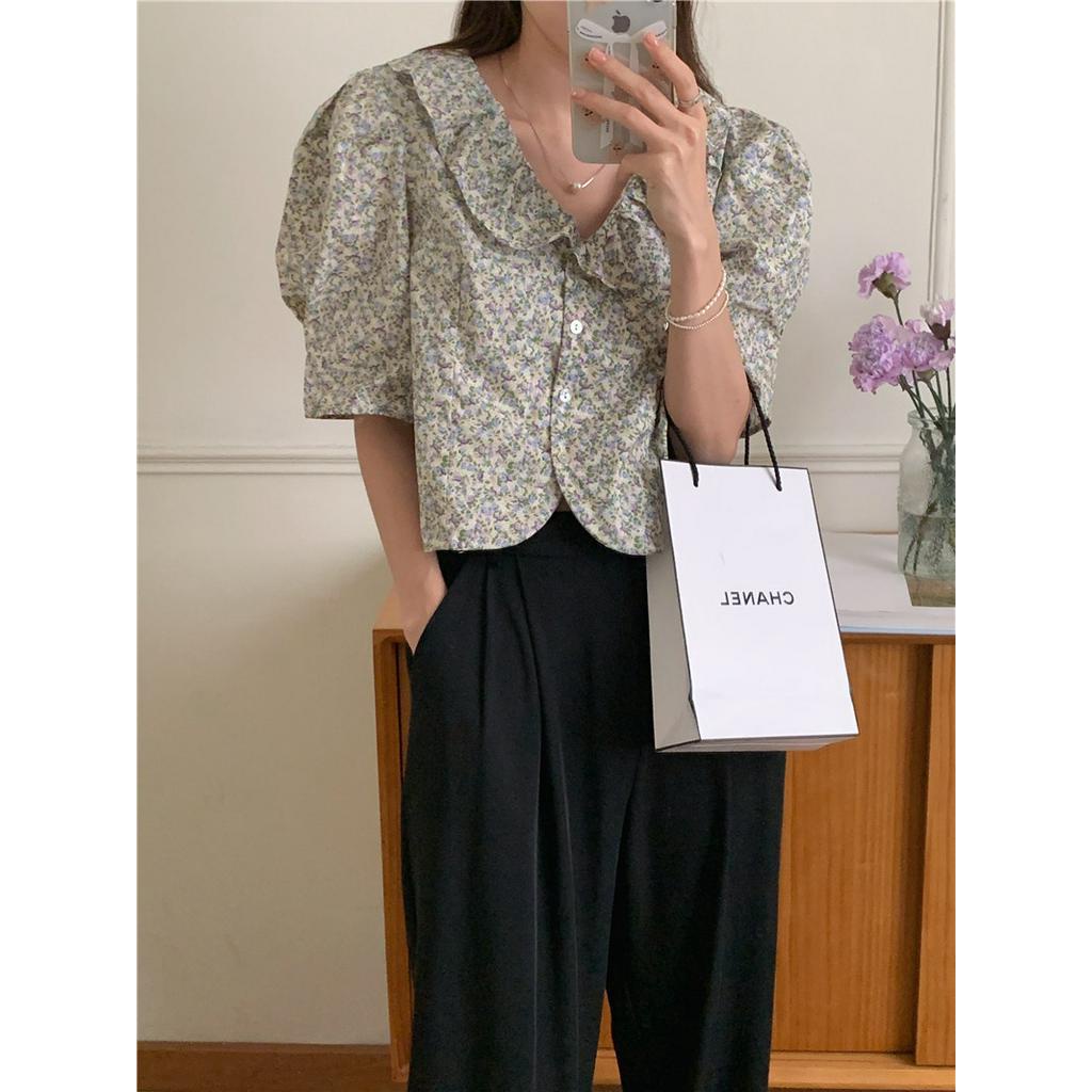 Áo Sơ Mi Ngắn Tay Họa Tiết Hoa Phong Cách Retro Hàn Quốc 52115