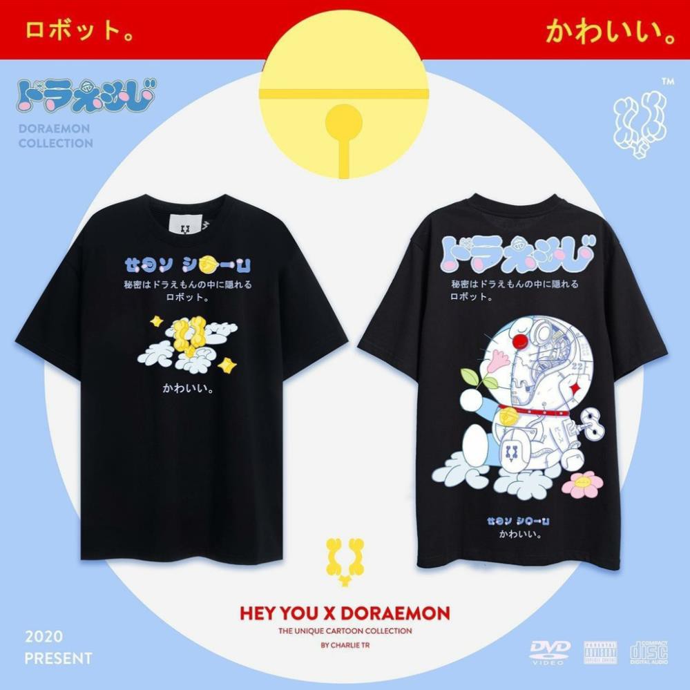 Áo Thun Tay Lỡ DORAEMON HEY YOU Form Rộng Unisex ,
