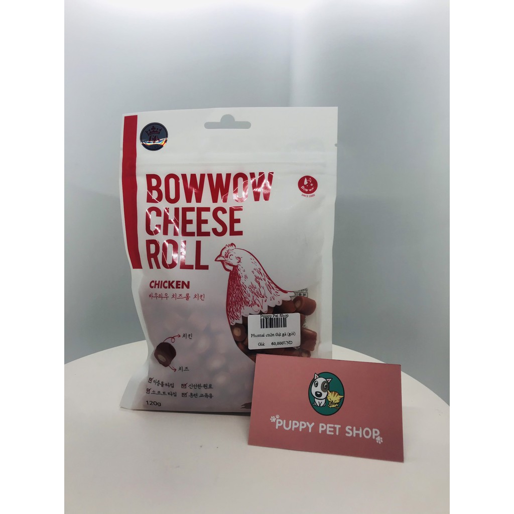 Bowwow Đồ Thưởng Cho Chó Mèo Phomai Cuộn Cá Hồi, Phomai Cuộn Thịt Gà 120G