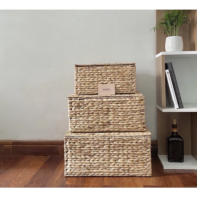 Xưởng Bán Sỉ bộ 3 giỏ chữ nhật lục bình bộ giỏ cói chữ nhật giỏ cói đựng đồ giỏ lục bình đựng đồ chuẩn Vintage