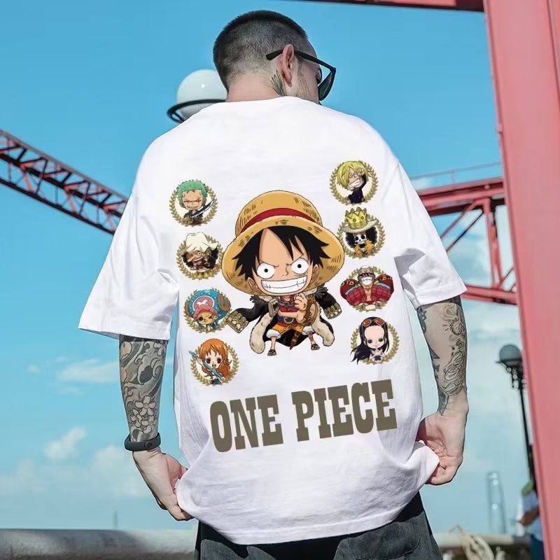 Áo thun 100% cotton Ngắn Tay Oversize In Họa Tiết One Piece Cá Tính / size M-8XL