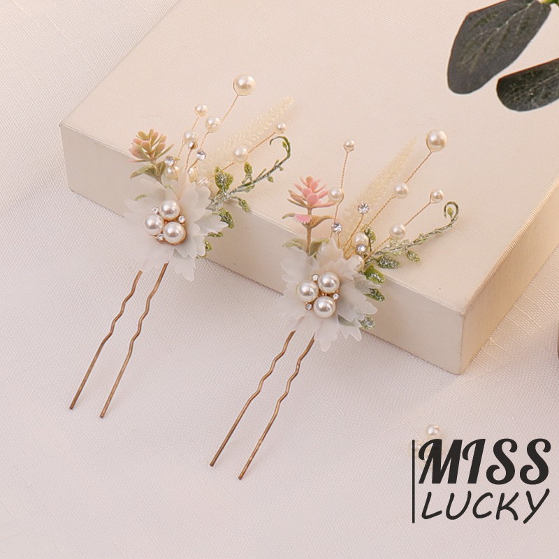 Set 3 trâm cài tóc hình bông hoa đính ngọc trai cho cô dâu
