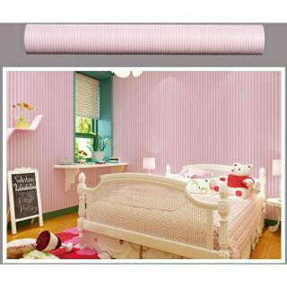 12m giấy dán tường sọc hồng mịn