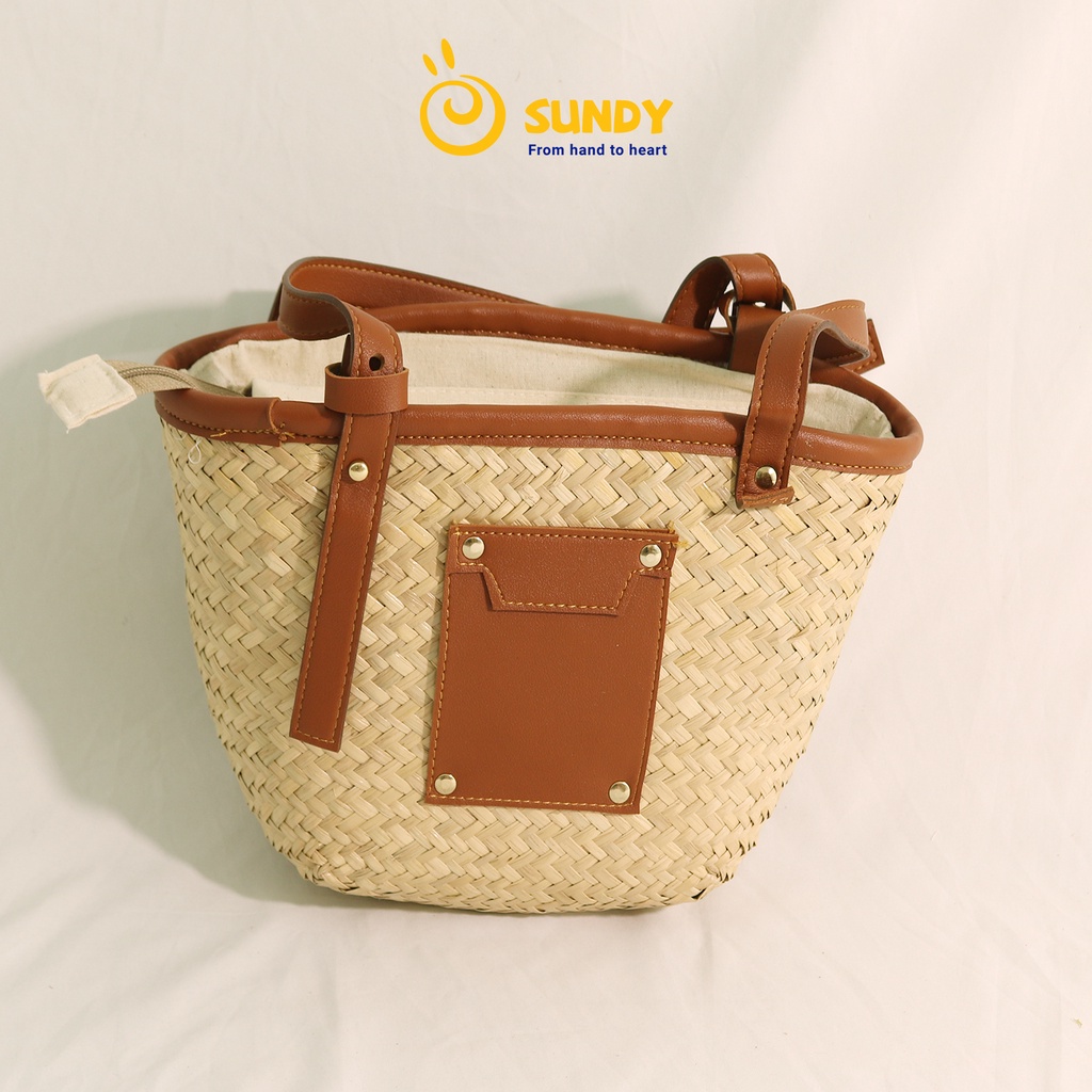 Túi Cói Quai Da SUNDY Chất Liệu Tự Nhiên, Thiết Kế Đơn Giản, Vintage Phù Hợp Đi Làm,Dã Ngoại, Chụp Ảnh-TC014N00