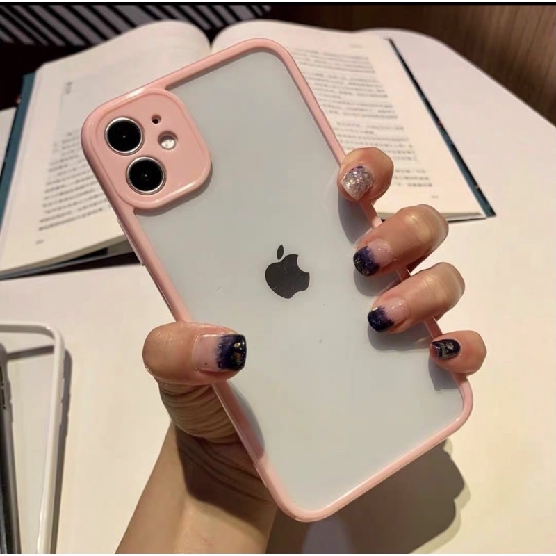 Ốp lưng iphone trong suôt viền màu có bảo vệ camera