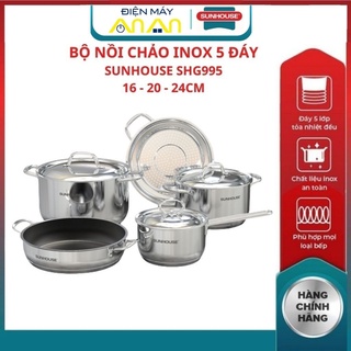 Bộ 5 món nồi chảo Sunhouse SHG995,nồi inox 5 đáy, chịu nhiệt tốt