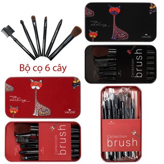 [Hàng chính hãng] Bộ cọ trang điểm hộp sắt mini 6 cây Vacosi Collection Makeup House