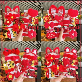 Set kẹp tóc màu đỏ nhiều mẫu cho bé