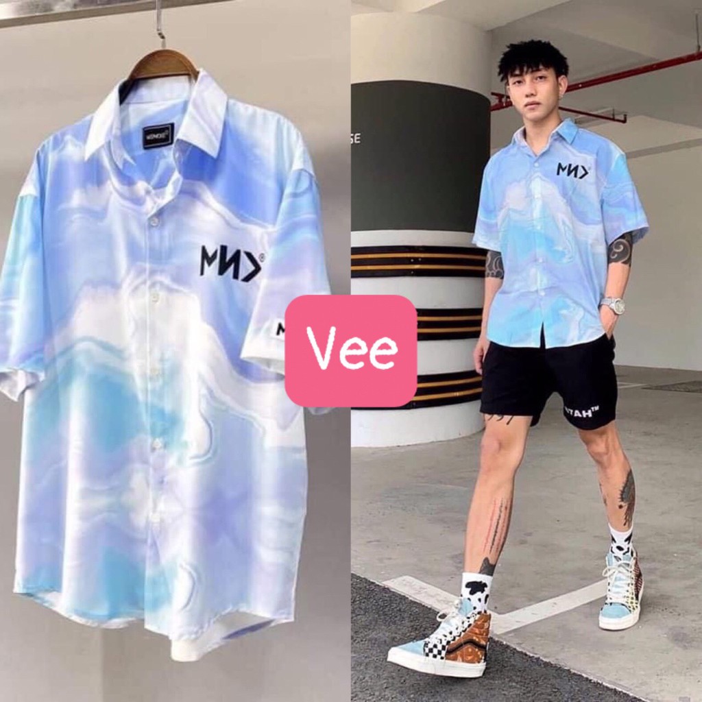 Áo sơ mi loang MNY phối màu độc lạ unisex / áo sơ mi nam ữ cộc tay form rộng