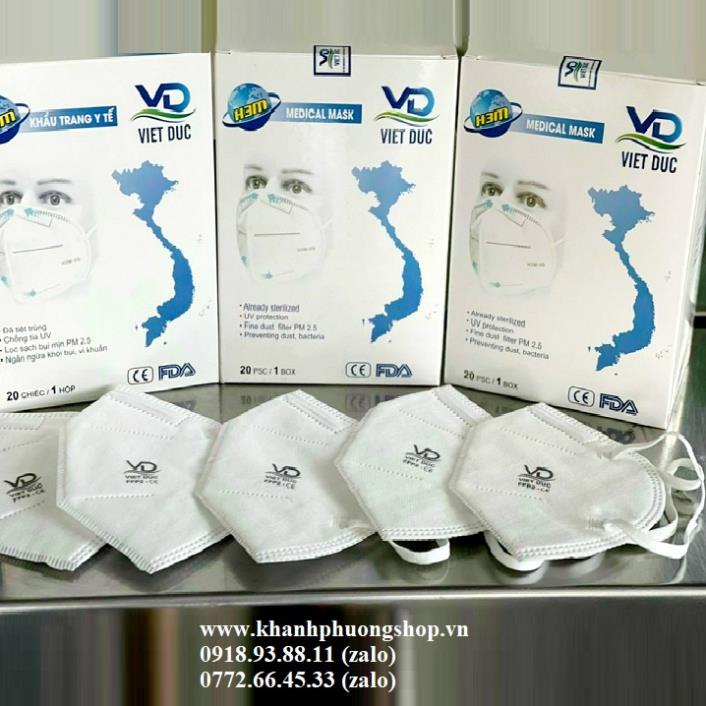 Khẩu trang y tế N95 Việt Đức, ôm sát mặt, , kháng khuẩn, lọc bụi mịn PM 2.5, đủ 3 màu trắng, đen và xám