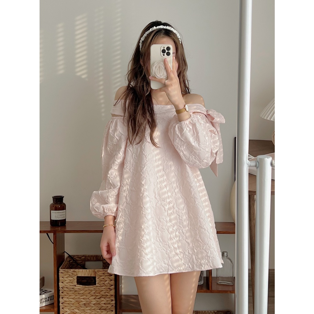 [SẴN/VIDEO] ĐẦM ÁO GẤM TRỄ VAI NƠ BUỘC 3 MÀU SIÊU XINH TOPY DRESS