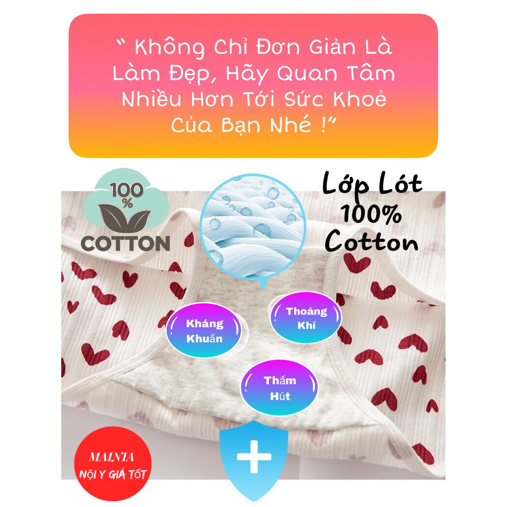 [Có M, Bigsize] Quần Lót Cotton Nữ Màu Trắng Hoạ Tiết Dâu Tim Dễ Thương Mainia Shop